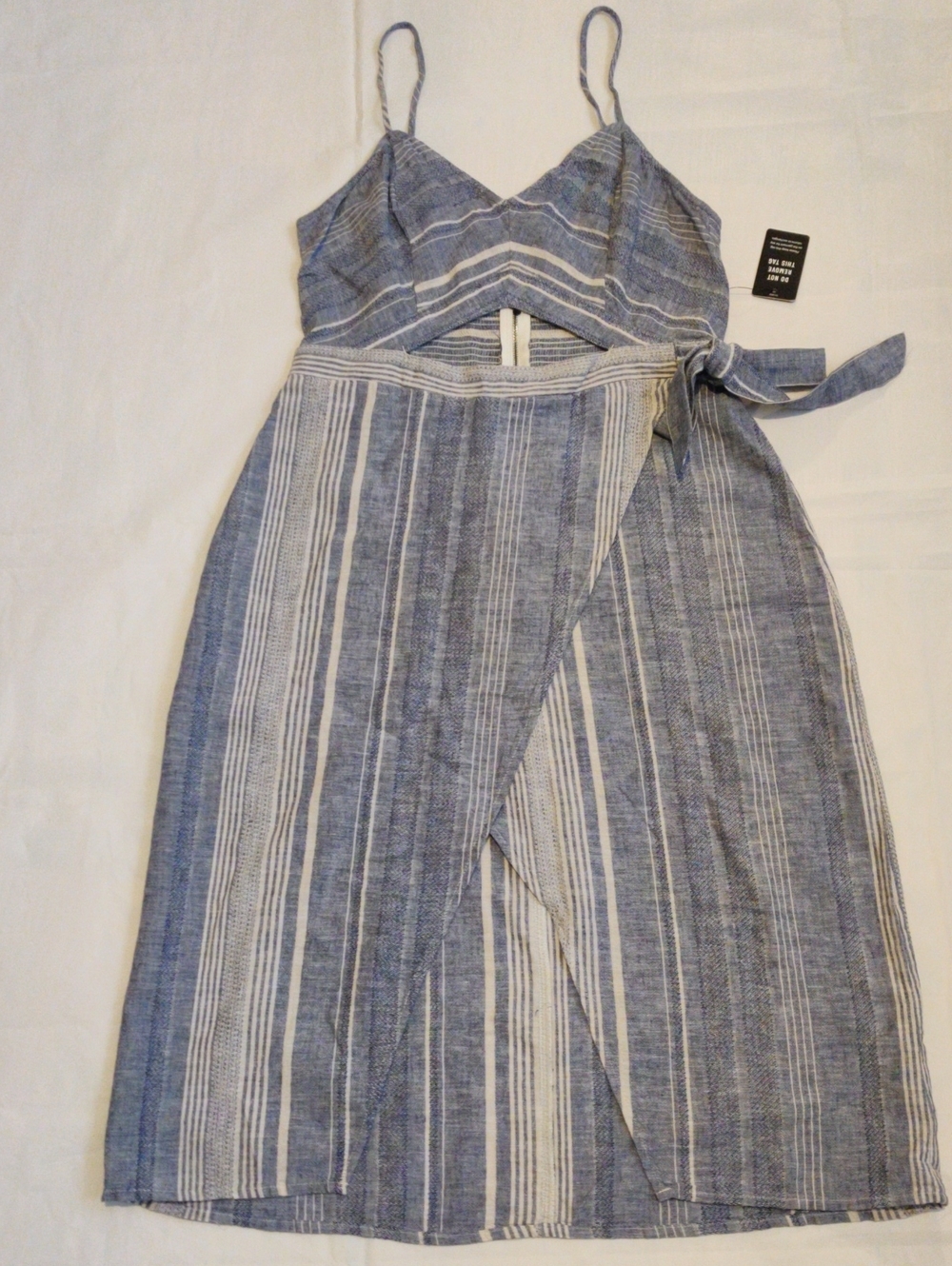 Express Blue and White Striped Midi Wrap Dress